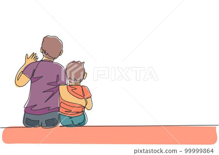 One single line drawing of young happy dad talking with his son about idea and purpose of life at home vector illustration. Parenting education. Family parenthood concept. Continuous line draw design One single line drawing of young happy dad talking with his son about idea and purpose of life at home vector illustration. Parenting education. Family parenthood concept. Continuous line draw design 99999864
