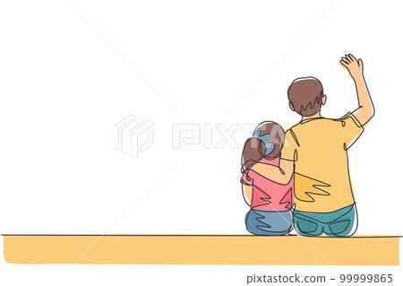 Single continuous line drawing of young father talking with his daughter about goal and ambition at home. Happy family parenting concept. Trendy one line draw design vector illustration graphic 99999865