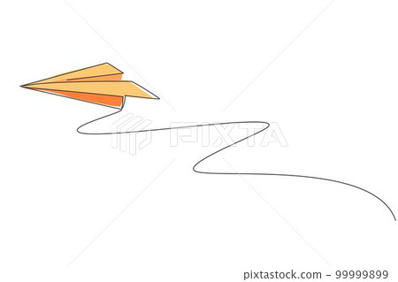 Single continuous line drawing of flying paper plane on sky. Origami toy concept. Trendy one line draw graphic design vector illustration 99999899