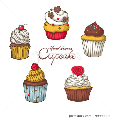 set of hand drawn cupcake set of hand drawn cupcake 99999992