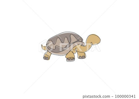One continuous line drawing of big cute tortoise in Galapagos island. Wild animal national park conservation. Safari zoo concept. Dynamic single line draw design graphic vector illustration 100000341