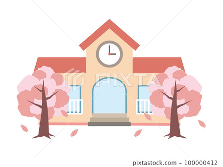 Kindergarten / nursery school building and cherry tree entrance / graduation image Kindergarten / nursery school building and cherry tree entrance / graduation image 100000412