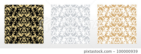Wallpapers in the style of Baroque. Seamless vector backgrounds. Set of colored floral ornaments. Graphic patterns for fabric, wallpaper, packaging. Ornate Damask flower ornaments 100000939