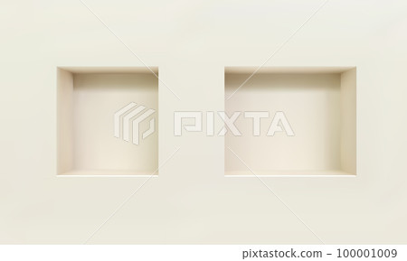 Two empty niches or shelf on white wall 3D mockup Two empty niches or shelf on white wall 3D mockup 100001009