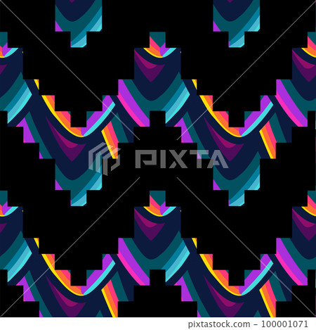 Abstract seamless chevron pattern in pixel art style with inclusions of gradient geometric structures Abstract seamless chevron pattern in pixel art style with inclusions of gradient geometric structures 100001071