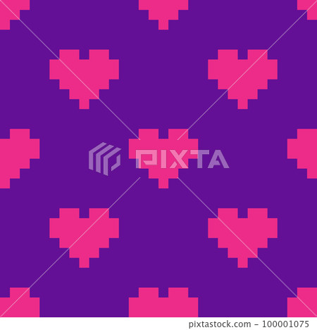 Abstract seamless pattern of pink hearts in a pixel art style. Abstract seamless pattern of pink hearts in a pixel art style. 100001075