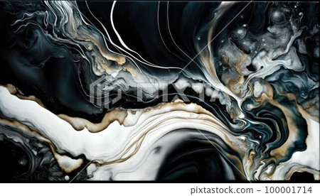 abstract background, white, black and gold acrylic liquid artistic paints. abstract background, white, black and gold acrylic liquid artistic paints. 100001714