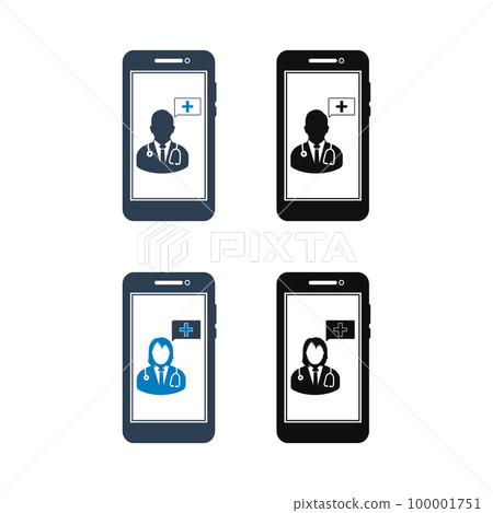 Online medical consultant, m-health service icon. Flat style vector EPS. Online medical consultant, m-health service icon. Flat style vector EPS. 100001751