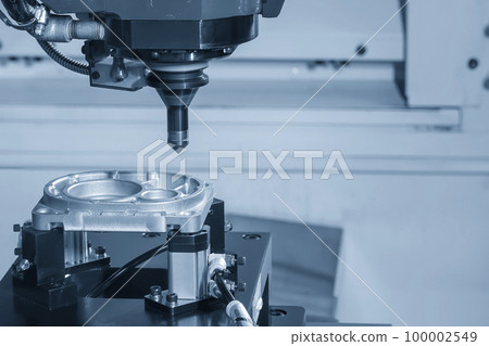 The CNC milling machine chamfer cutting aluminum part by chamfer tool. 100002549