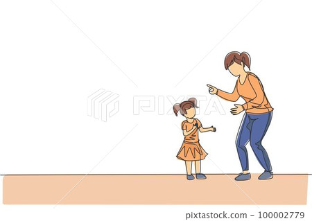 Single continuous line drawing of young mom giving talk some good advice to her daughter at home. Communication concept. Happy family parenting. Trendy one line draw design vector graphic illustration 100002779
