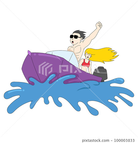 man and woman on vacation riding a boat on the high seas and happy 100003833