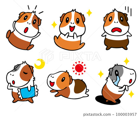 Loose hand-drawn set of guinea pig characters 6 (happy, confused, good night, good morning, etc.) 100003957