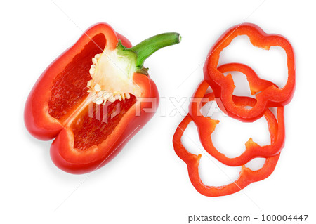 red sweet bell pepper half isolated on white background. Top view. Flat lay 100004447