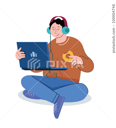 character people using laptop vector illustration 100004748
