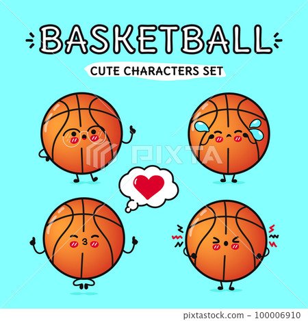 Funny cute happy basketball characters bundle set. Vector hand drawn doodle style cartoon character illustration icon design. Isolated on blue background. Basketball ball mascot character collection Funny cute happy basketball characters bundle set. Vector hand drawn doodle style cartoon character illustration icon design. Isolated on blue background. Basketball ball mascot character collection 100006910