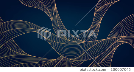Vector abstract luxury golden wallpaper, wavy line art background, dynamic ribbons. Line design for interior design, textile patterns, textures, posters, package, wrappers, gifts etc. Japanese style. 100007045