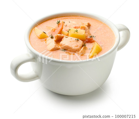 bowl of salmon and tomato soup bowl of salmon and tomato soup 100007215