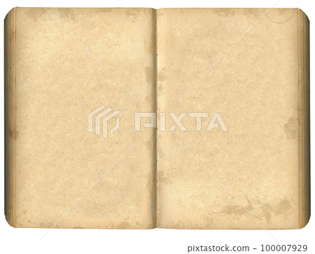 Old yellowed open book on a white background 100007929