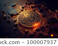 Bitcoin golden cryptocurrency coin closeup, generative ai 100007937