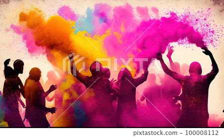 Holi celebration illustration, holiday festive. Colorful paint and powder generative ai 100008112