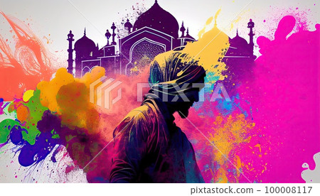 Holi celebration illustration, holiday festive. Colorful paint and powder generative ai Holi celebration illustration, holiday festive. Colorful paint and powder generative ai 100008117