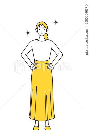 Young woman in casual clothes with her hands on her hips Young woman in casual clothes with her hands on her hips 100009079