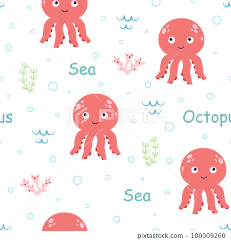 cartoon seamless pattern with octopus, vector illustration cartoon seamless pattern with octopus, vector illustration 100009260