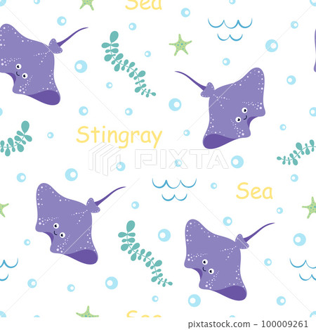 cartoon seamless pattern with stingray, vector illustration 100009261
