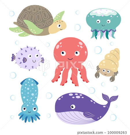 different sea and ocean animals set isolated 100009263