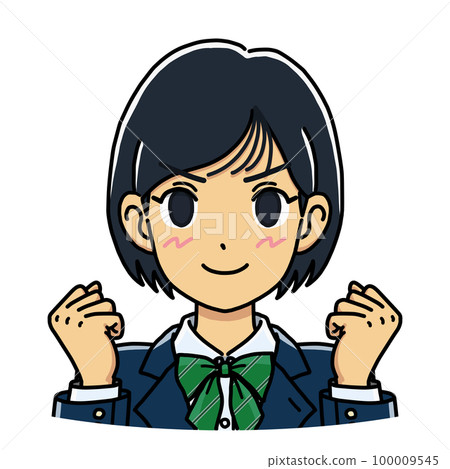 一名女學生用雙手做膽量姿勢的插圖(半身像) 一名女學生用雙手做膽量姿勢的插圖(半身像) 100009545