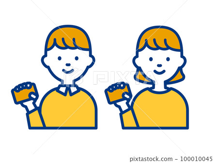 拿著卡片的簡單人物圖標的插圖 100010045