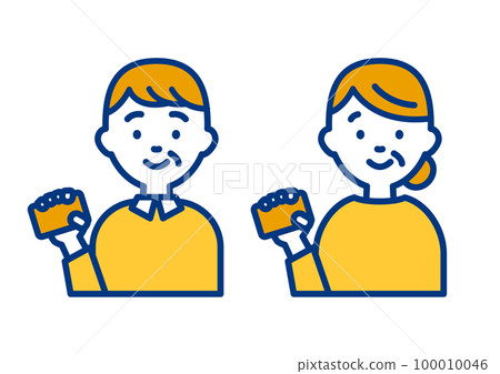 拿著卡片的簡單老人圖解 拿著卡片的簡單老人圖解 100010046