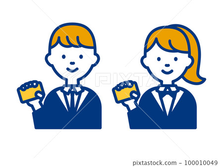 一個簡單的學生拿著卡片的插圖 100010049