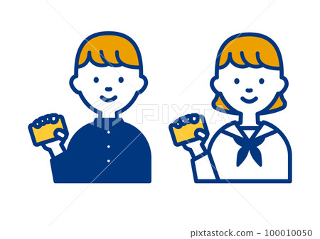 一個簡單的學生拿著卡片的插圖 100010050