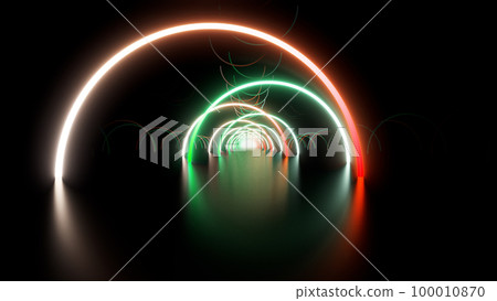 Neon line tunnel corridor fluorescent light corridor stage 3d illustration background back Neon line tunnel corridor fluorescent light corridor stage 3d illustration background back 100010870