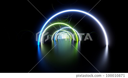 Neon line tunnel corridor fluorescent light corridor stage 3d illustration background back Neon line tunnel corridor fluorescent light corridor stage 3d illustration background back 100010871