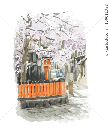 Scenery of cherry blossoms in Gion Shirakawa, Kyoto (watercolor painting) Scenery of cherry blossoms in Gion Shirakawa, Kyoto (watercolor painting) 100011358