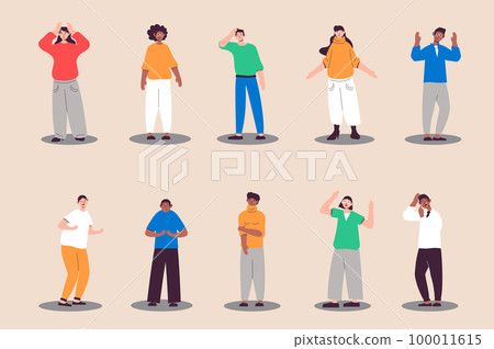 Unhappy and sad people set in flat design. Women and men express upset emotions, feeling depression and crying. Bundle of diverse multiracial characters. Vector illustration isolated persons for web Unhappy and sad people set in flat design. Women and men express upset emotions, feeling depression and crying. Bundle of diverse multiracial characters. Vector illustration isolated persons for web 100011615
