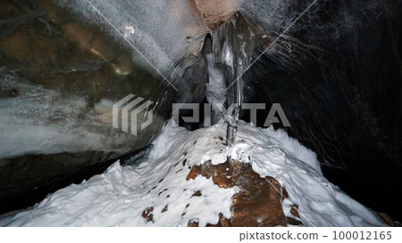 The black transparent color of ice in the cave. 100012165