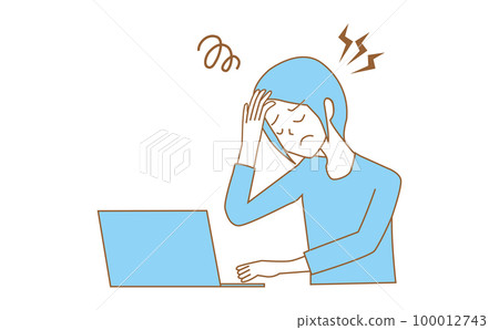 頭痛女性遠程工作成人生病 100012743
