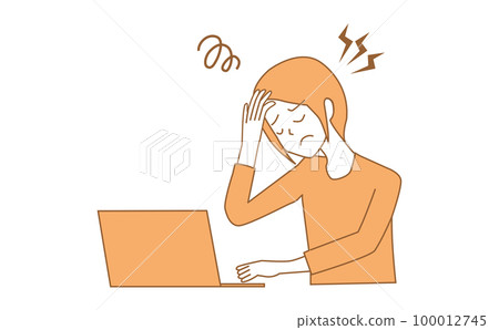 頭痛女性遠程工作成人生病 100012745