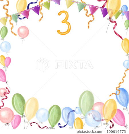 Watercolor card for children's birthdays isolated on white background. Hand painted illustration for template, greeting card, poster, background, postcard for nursery, kids room decor. Watercolor card for children's birthdays isolated on white background. Hand painted illustration for template, greeting card, poster, background, postcard for nursery, kids room decor. 100014773