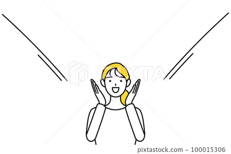 A young woman in casual clothes who puts her hand on her mouth and calls 100015306