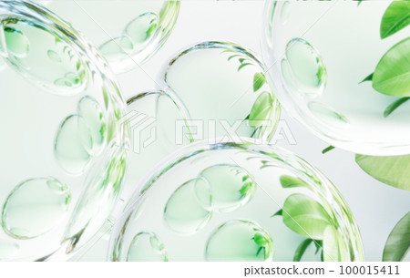 3d 渲染美麗的玻璃球和樹葉背景，可持續的圖像背景 100015411