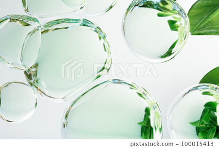 具有美麗透明度的綠色植物和水滴背景材料，環境抽像生態空間可持續性 100015413