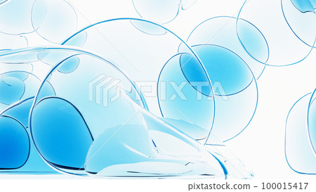 3D 渲染水滴背景，細胞藍色清晰，氣泡具有美麗的透明度 100015417