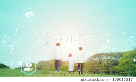 Family walking in the meadow and environmental image Family walking in the meadow and environmental image 100015817