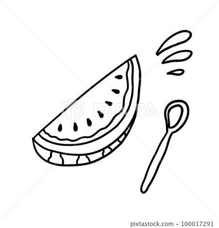Juicy watermelon slice in outline doodle style Juicy watermelon slice in outline doodle style 100017291