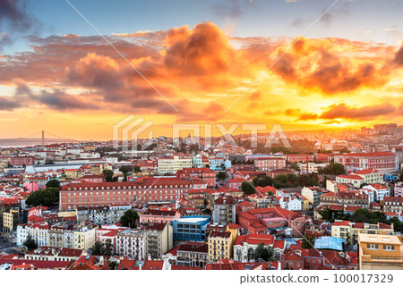 Lisbon, Portugal Old Town at Dusk 100017329