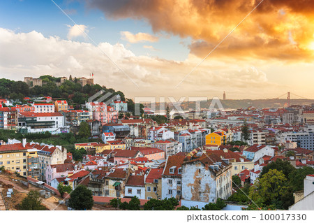 Lisbon, Portugal Old Town at Dusk 100017330